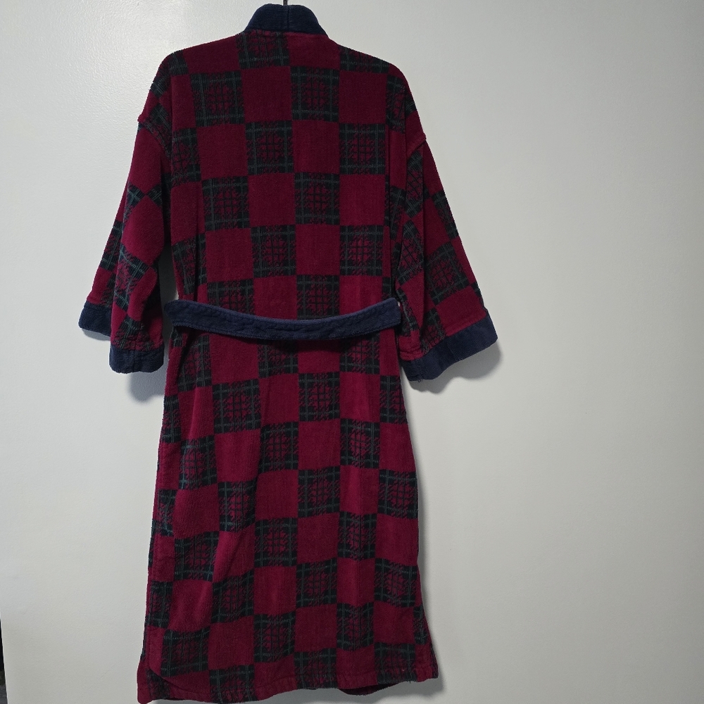 Vintage Christian Dior Men's Red Blue Green Checkered Robe - Picture 5 of 10